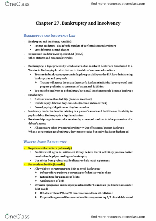 Management and Organizational Studies 2275A/B Chapter Notes - Chapter 27: Secured Creditor, Chapter 27, Income Statement thumbnail