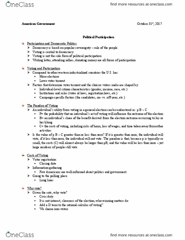 GOV 310L Lecture Notes - Lecture 18: Socioeconomic Status, Higher Education, Literacy Test thumbnail