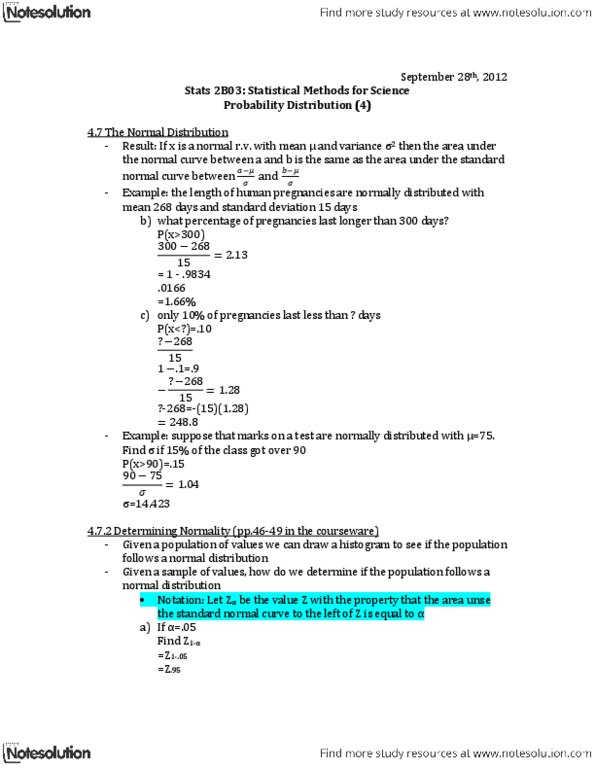STATS 2B03 Lecture Notes - Standard Deviation, Probability Plot thumbnail