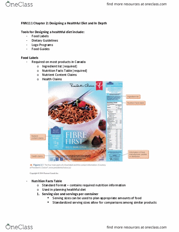 FNN 111 Lecture Notes - Lecture 2: Serving Size, Saturated Fat, Vitamin A thumbnail