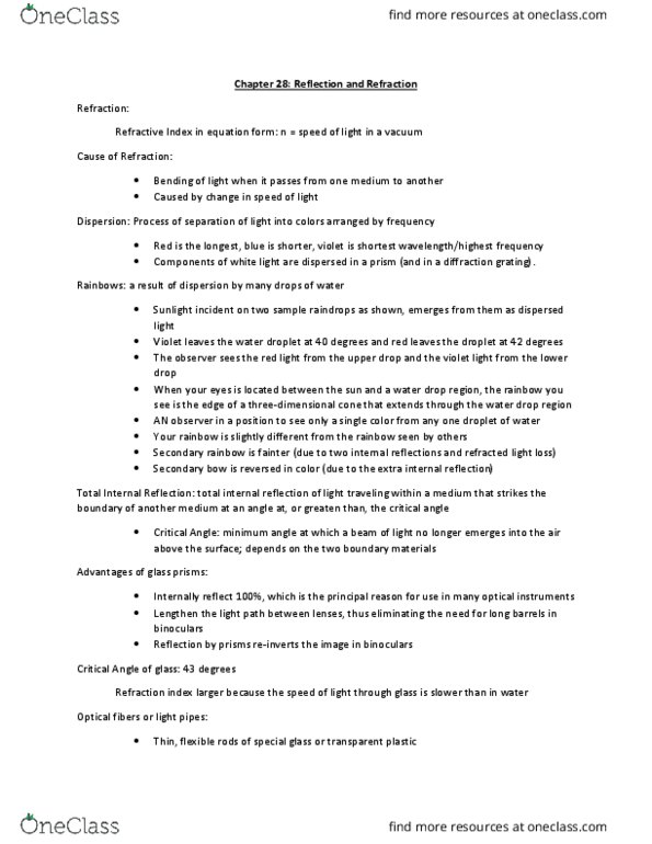 PHIL 110 Lecture Notes - Lecture 48: Total Internal Reflection, Diffraction Grating, Refraction thumbnail