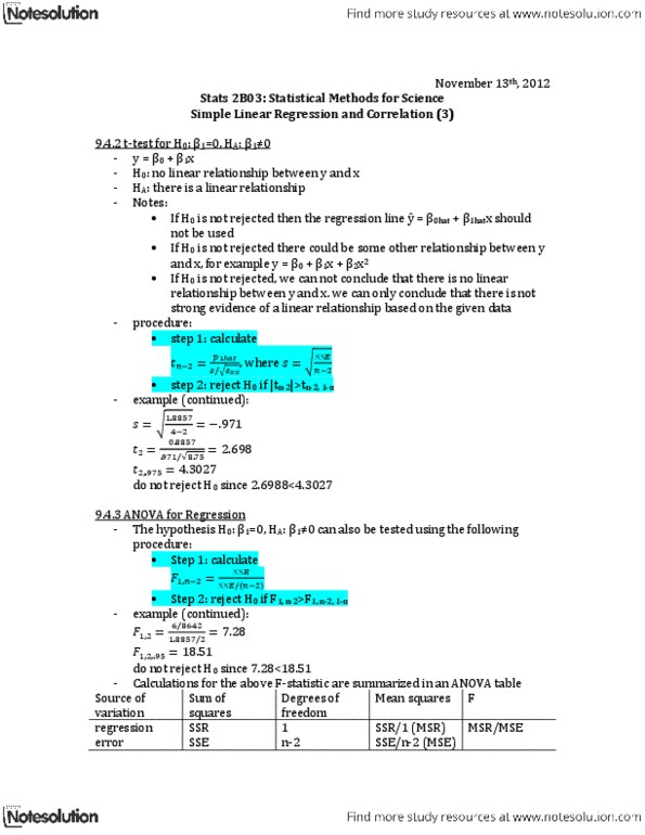 STATS 2B03 Lecture Notes - Analysis Of Variance, Interval Estimation, Prediction Interval thumbnail