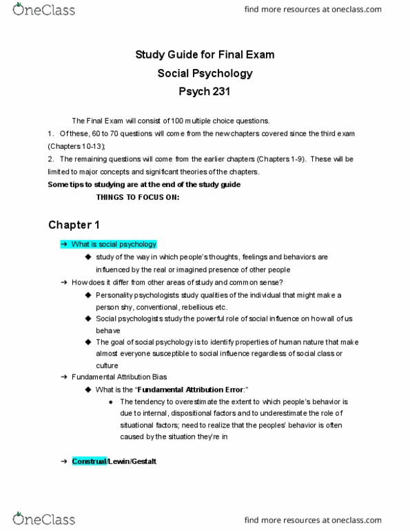 PSYC 231 Study Guide Spring 2017, Final Kurt Lewin, Fundamental