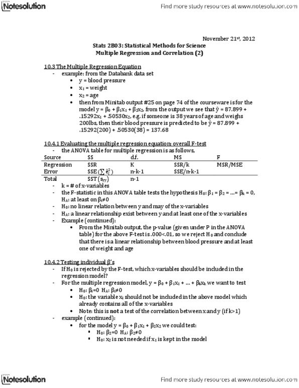 STATS 2B03 Lecture Notes - Minitab, Analysis Of Variance, Tachykinin Receptor 1 thumbnail
