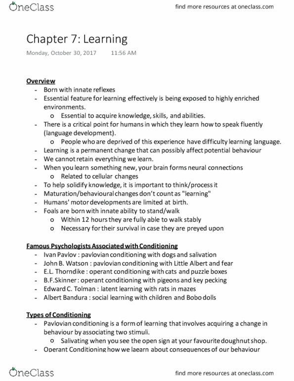 PSY100H1 Chapter Notes - Chapter 7: List Of Doughnut Shops, Albert Bandura, Latent Learning thumbnail