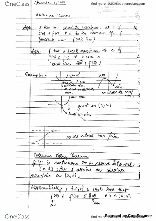SYDE111 Lecture 6: Extreme Values, First and Second derivative test, Closed Interval method, Mean value theorem, Constant function theorem, curve sketching and optimization problems thumbnail