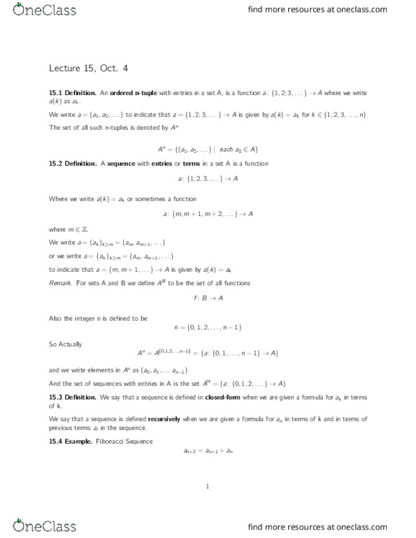 MATH145 Lecture Notes - Lecture 15: Mathematical Induction thumbnail