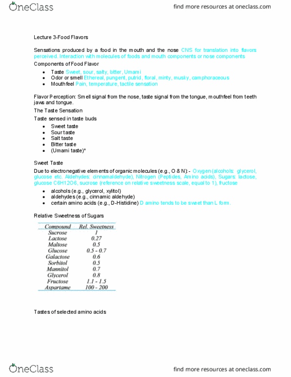 FDSC 305 Lecture Notes - Lecture 3: High Fructose Corn Syrup, Cinnamaldehyde, Corn Syrup thumbnail