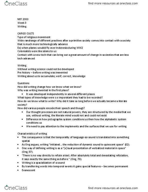 Media, Information and Technoculture 2000F/G Lecture Notes - Lecture 3: Abbreviation, Pictogram, Bookkeeping thumbnail