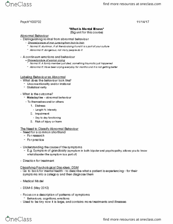 PSYC 1000 Lecture Notes - Lecture 17: Psychopathy, Dsm-5, Psych thumbnail