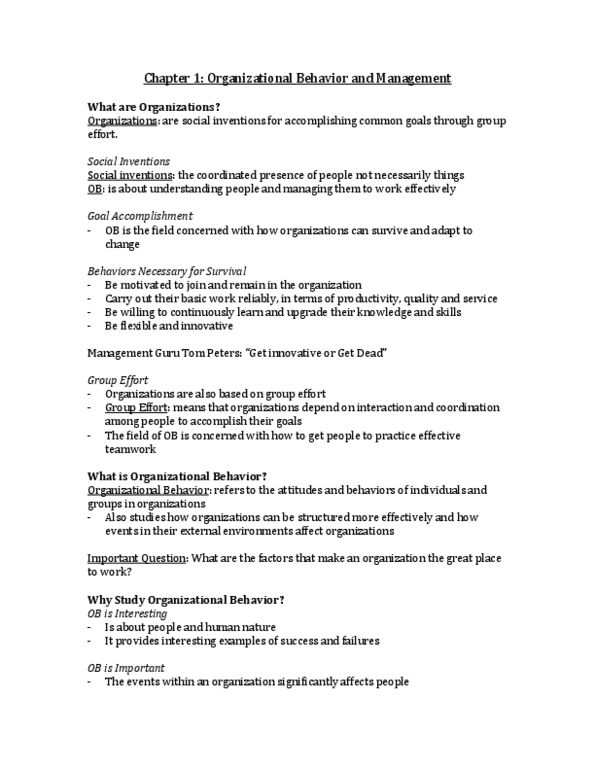 COMM 151 Chapter Notes - Chapter 1: Human Relations Movement, Hawthorne Effect, Tom Peters thumbnail