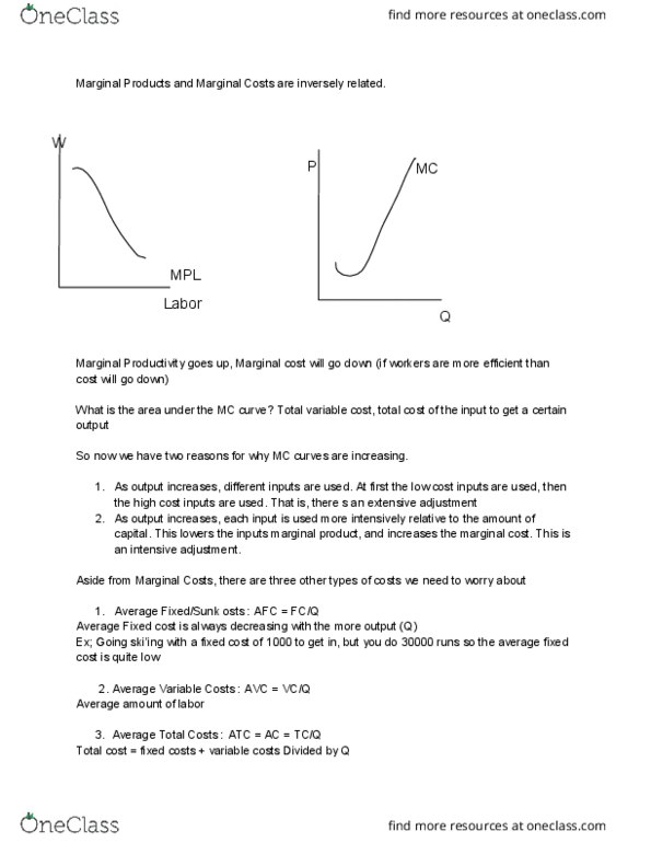 ECON 103 Lecture Notes - Lecture 14: Marginal Cost, Marginal Product, Fixed Cost thumbnail