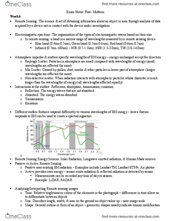 GEOG 2P07 Study Guide Fall 2017, Final Spectral Signature