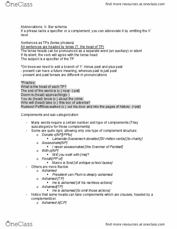 LIN101H1 Lecture Notes - Lecture 3: Subcategorization, Complementizer, Kumquat thumbnail