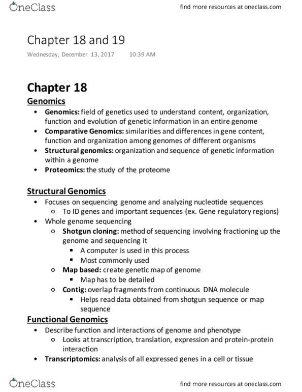 GEN-3000 Chapter Notes - Chapter 18-19: Whole Genome Sequencing, Structural Genomics, Transcriptomics Technologies thumbnail