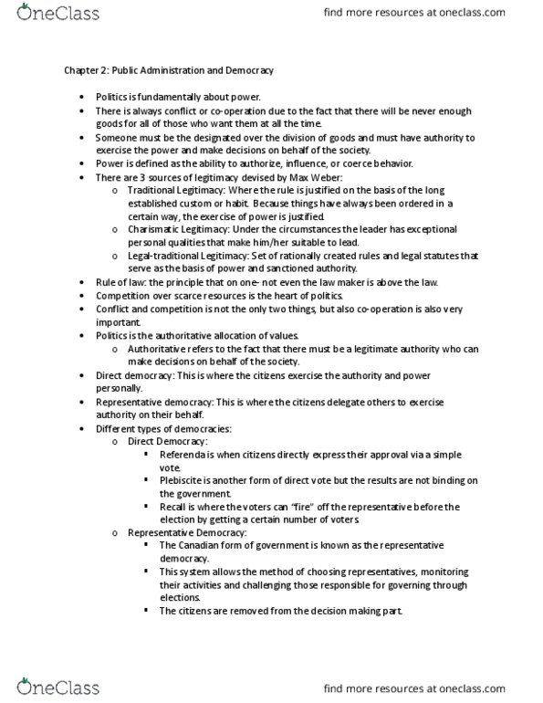 PAP 2300 Lecture Notes - Lecture 2: Representative Democracy, Economic Democracy, Direct Democracy thumbnail