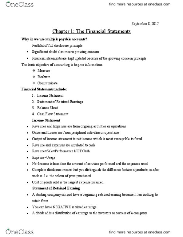 COMMERCE 1AA3 Lecture Notes - Lecture 1: Cash Flow Statement, Financial Statement, Retained Earnings thumbnail