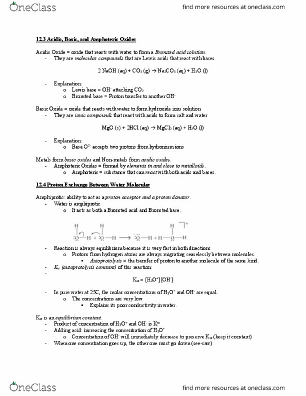 CHEM 14A Chapter Notes - Chapter 12: Acid Dissociation Constant, Hydronium, Ph Meter thumbnail