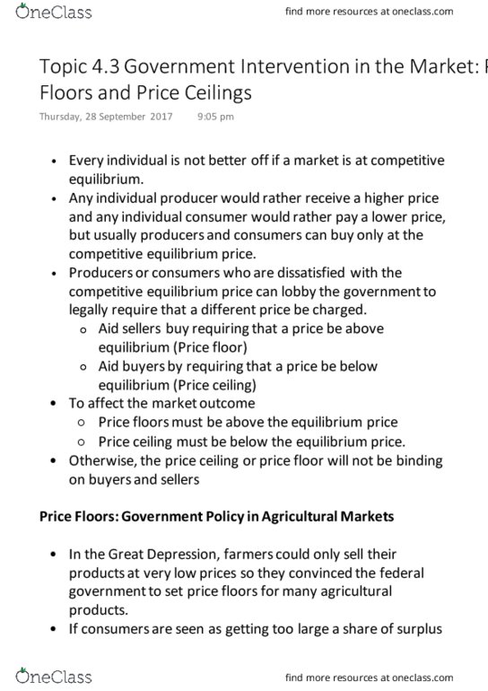 CAS EC 101 Lecture Notes - Lecture 12: Price Floor, Price Ceiling, Competitive Equilibrium thumbnail