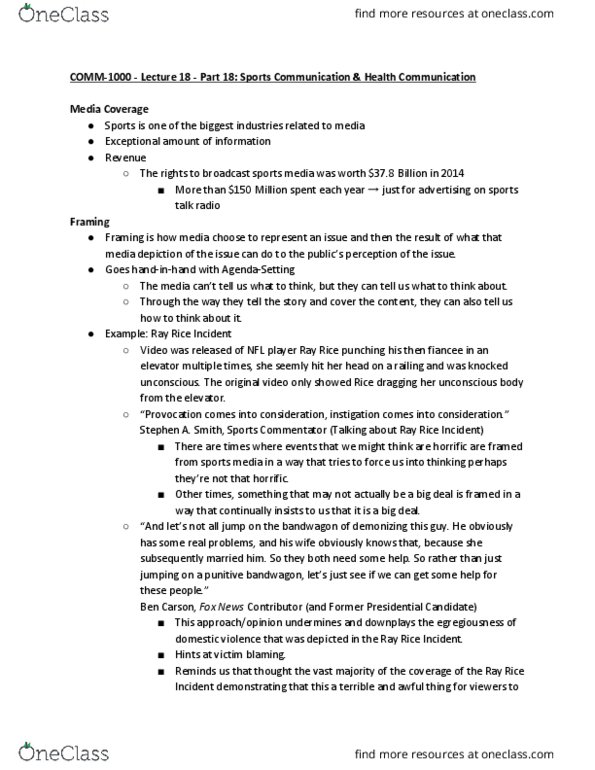 COMM 1000 Lecture Notes - Lecture 18: Ray Rice, Ben Carson, Deflategate thumbnail