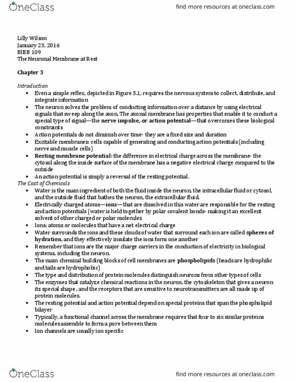 BIOL 01113 Lecture Notes - Lecture 4: Resting Potential, Lipid Bilayer, Fluid Compartments thumbnail