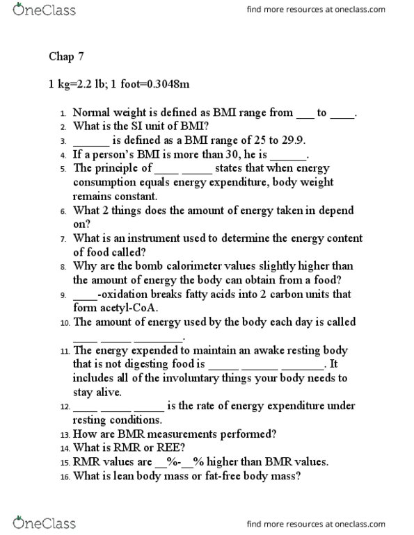 NUTR100 Chapter Notes - Chapter 7: Lean Body Mass, Energy Economics, Calorimeter thumbnail