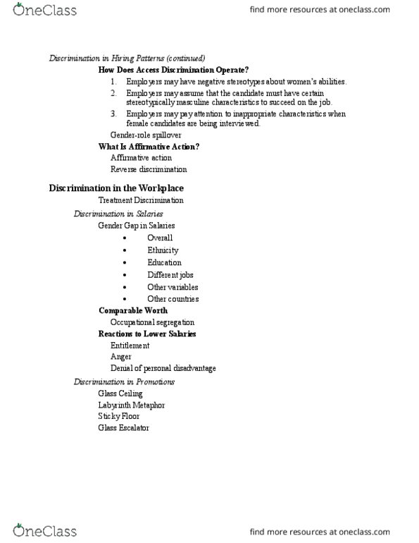 PSYC 3480 Lecture Notes - Lecture 7: Reverse Discrimination, Occupational Segregation, Escalator thumbnail