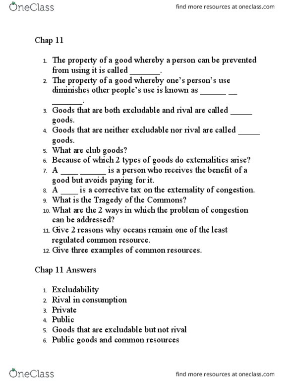 ECON101 Chapter Notes - Chapter 11: Club Good, Excludability, Externality thumbnail