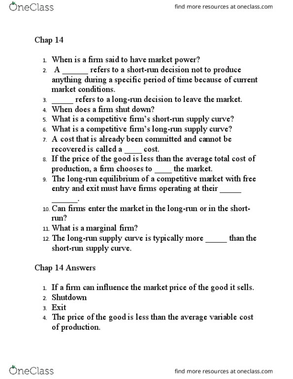 ECON101 Chapter Notes - Chapter 14: Average Variable Cost, Market Power thumbnail