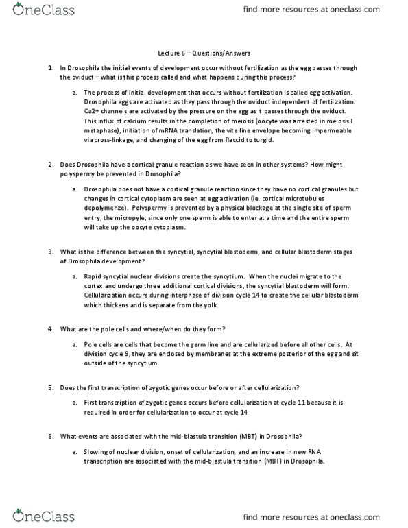 BIOL303 Lecture Notes - Lecture 6: Blastoderm, Vitelline Membrane, Polyspermy thumbnail