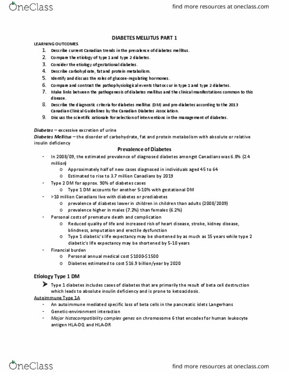 NURSING 2LA2 Lecture Notes - Lecture 4: Gestational Diabetes, Human Leukocyte Antigen, Diabetes Canada thumbnail