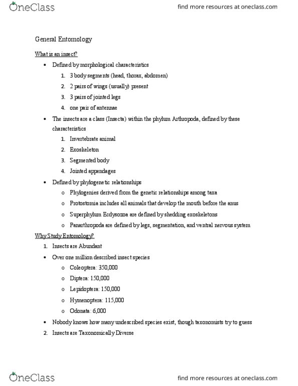 BIO 326 Lecture Notes - Lecture 1: Ventral Nerve Cord, Panarthropoda, Odonata thumbnail