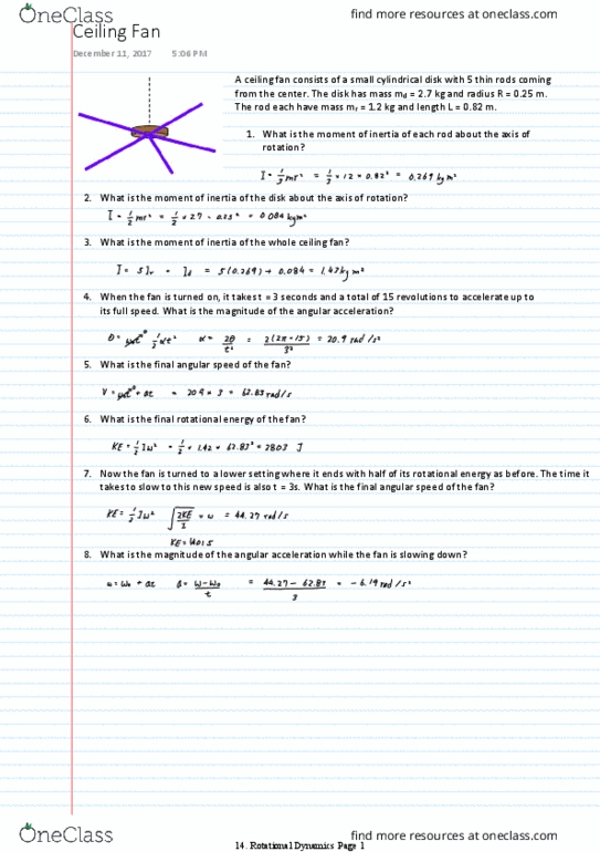 PHYS 120 Lecture Notes - Lecture 14: Ceiling Fan, Angular Acceleration, Rotational Energy thumbnail