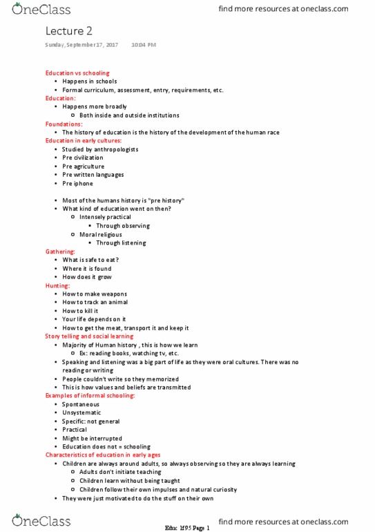 EDUC 1F95 Lecture Notes - Lecture 2: Structured Prediction, John Dewey thumbnail