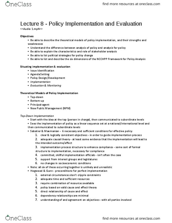 Health Sciences 3400A/B Lecture Notes - Lecture 8: New Public Management, Consistency, Logic Model thumbnail