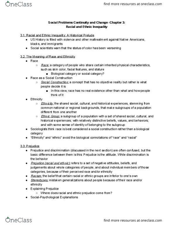 SOCIOL 103 Chapter Notes - Chapter 3(sp): Social Learning Theory, Racialization, Genocide Of Indigenous Peoples thumbnail