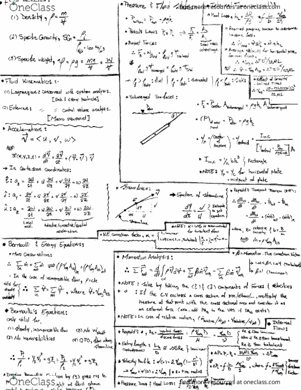 EML 3701 Final: Fluids I Comprehensive Formula Sheet - OneClass