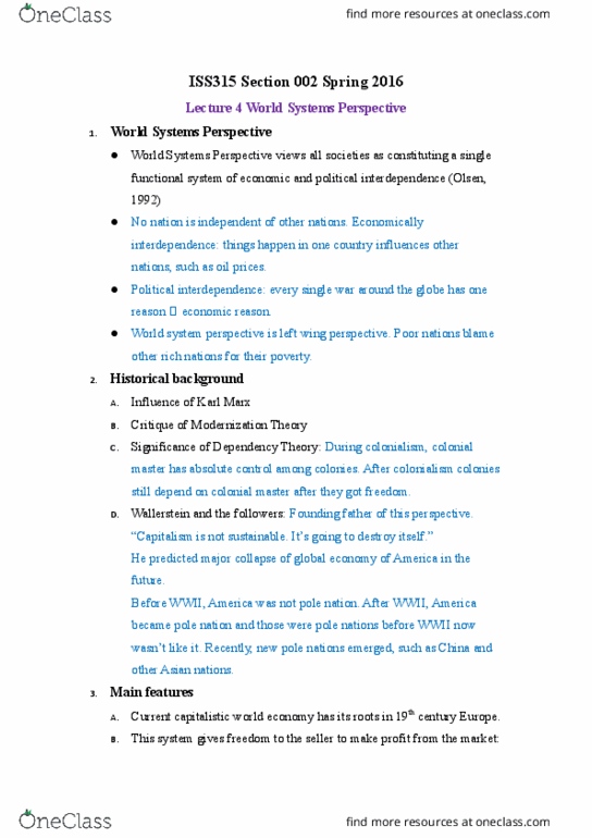 ISS 315 Lecture Notes - Lecture 4: Dependency Theory, Social Forces thumbnail