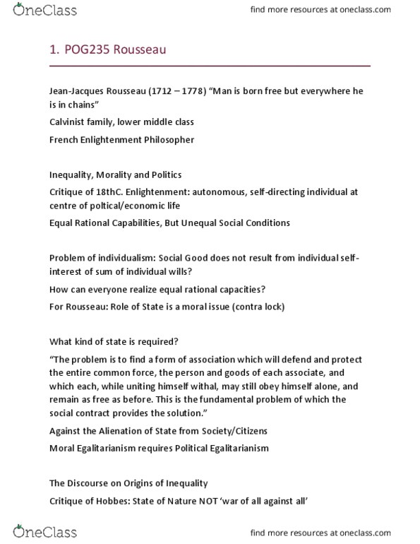 POG 235 Lecture Notes - Lecture 6: Age Of Enlightenment, Egalitarianism thumbnail