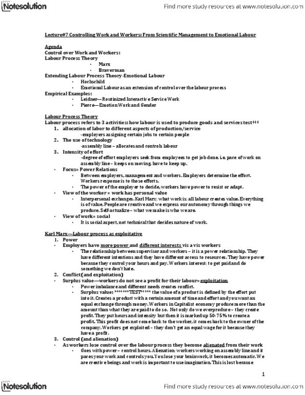 SOC366H1 Lecture Notes - Middle Management, Hamburger University, Process Theory thumbnail