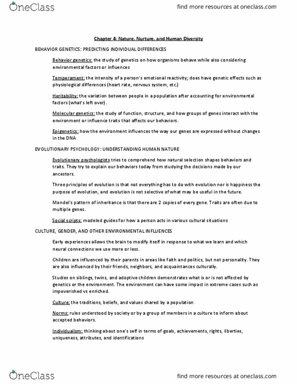 PSY 1305 Chapter Notes - Chapter 4: Secondary Sex Characteristic, Allosome, Molecular Genetics thumbnail