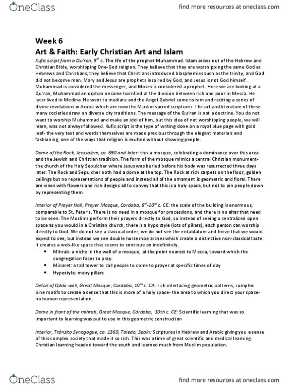 ARTH 120 Lecture Notes - Lecture 6: Church Of The Holy Sepulchre, Early Christian Art And Architecture, Kufic thumbnail
