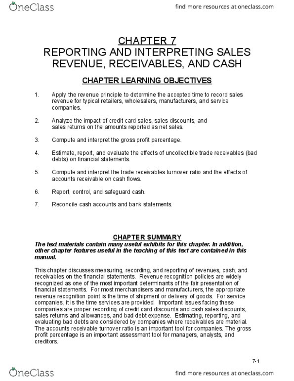 COMM 293 Lecture Notes - Lecture 7: Revenue Recognition, Cash Flow, Cash Management thumbnail