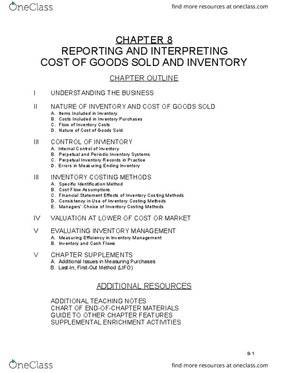 COMM 293 Lecture Notes - Lecture 8: Perpetual Inventory, Inventory Turnover, Cash Flow thumbnail