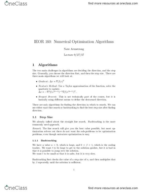 IND ENG 160 Lecture Notes - Lecture 7: Backtracking, Gradient Descent, Stationary Point thumbnail