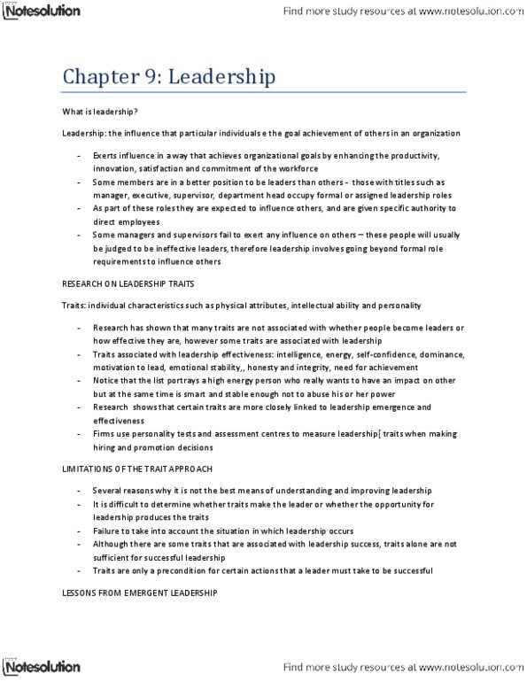 BUS 2090 Chapter Notes - Chapter 9: Job Satisfaction, Transformational Leadership, Human Capital thumbnail