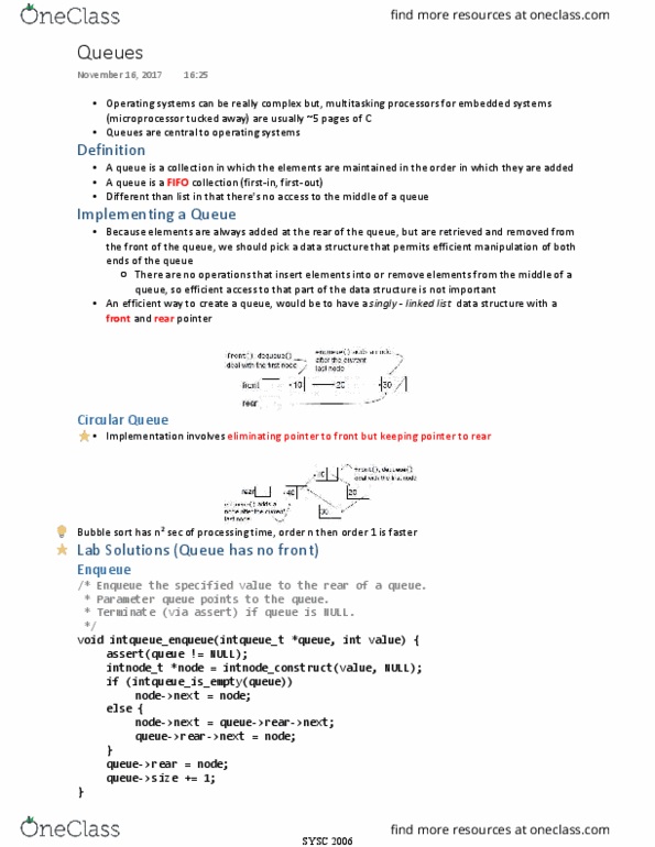 SYSC 2006 Lecture Notes - Lecture 19: Linked List, Bubble Sort thumbnail