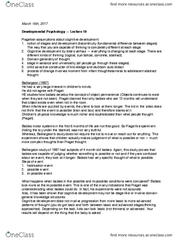 CAS PS 241 Lecture Notes - Lecture 10: Face Perception, Object Permanence, Unimodality thumbnail