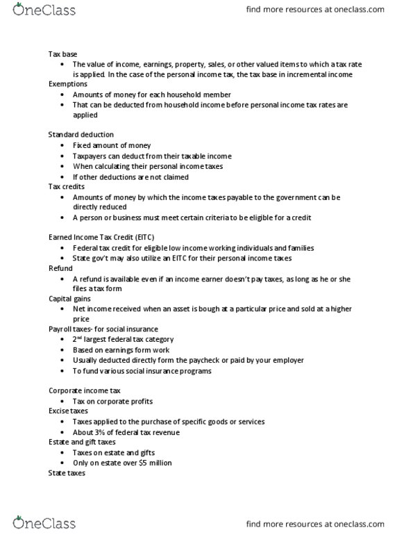 ECON 2D03 Lecture Notes - Lecture 11: Earned Income Tax Credit, Standard Deduction, Net Income thumbnail