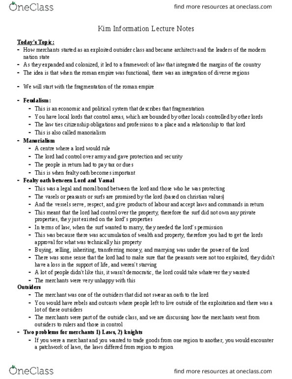 HUMA 1825 Lecture Notes - Lecture 8: Manorialism, Feudalism, Arabic Numerals thumbnail